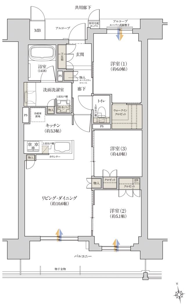 ジオ阪急川西 The Frontの間取り図　F：3LDK