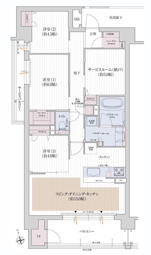 プレサンス ロジェ 伏見の間取り図　C：3LDK+S(納戸)+WIC+SIC+TR