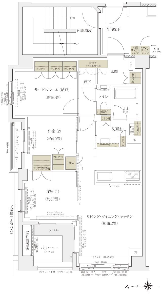 イニシア京都御所南の間取り図　A：2LDK+S(納戸)