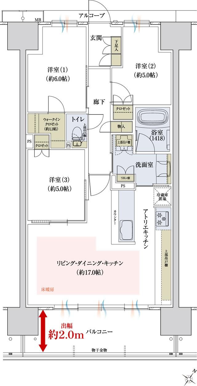 ウエリス近江八幡の間取り図　M：3LDK+WIC