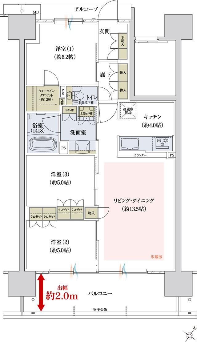 ウエリス近江八幡の間取り図　O：3LDK+WIC