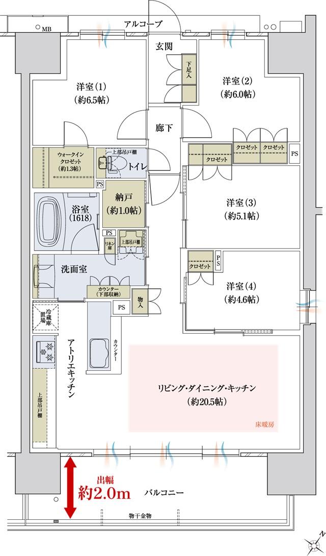 ウエリス近江八幡の間取り図　Q：4LDK+WIC+N