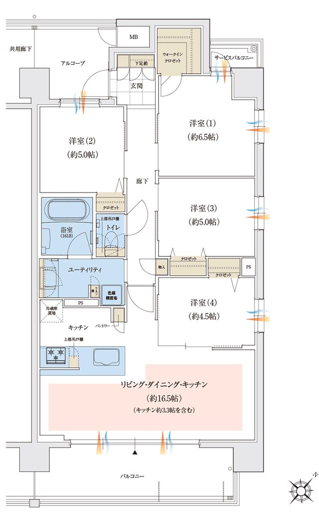 ユニハイム加古川つつじ野GATEの間取り図　L：4LDK