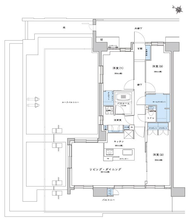 ライオンズ茨木総持寺ステーショングランの間取り図　V：3LDK+WIC+HC