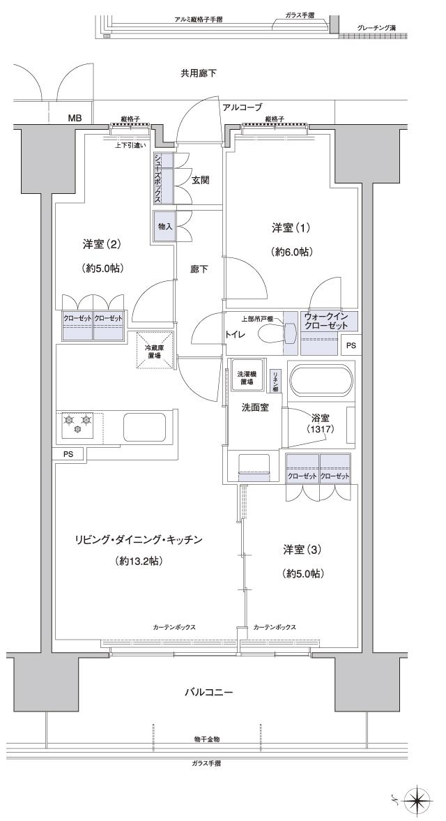 プレディア平野 ザ・レジデンスの間取り図　B1：3LDK+WIC