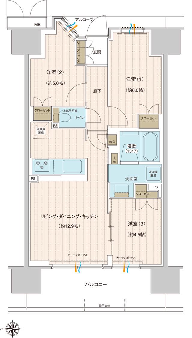 プレディア平野 ザ・レジデンスの間取り図　C2：3LDK