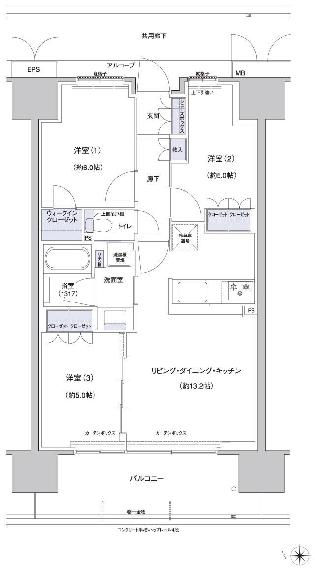 プレディア平野 ザ・レジデンスの間取り図　B3g：3LDK+WIC
