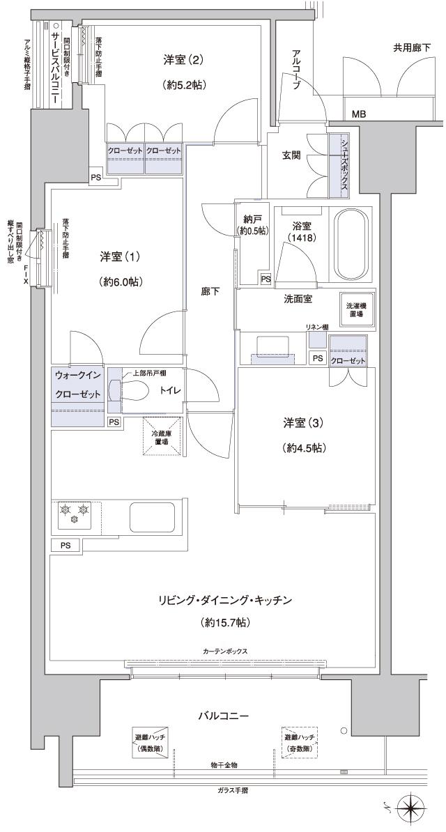 プレディア平野 ザ・レジデンスの間取り図　A：3LDK+WIC+納戸