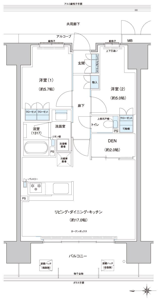 プレディア平野 ザ・レジデンスの間取り図　D2メニュー3：2LDK+DEN