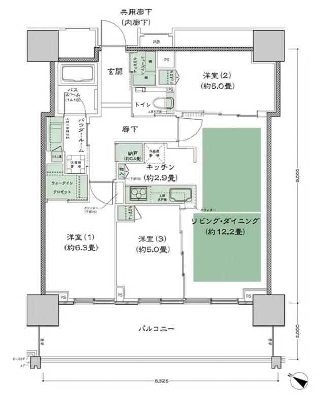 ベイシティタワーズ神戸 WESTの間取り図　W-70B：3LDK+N+WIC+SIC