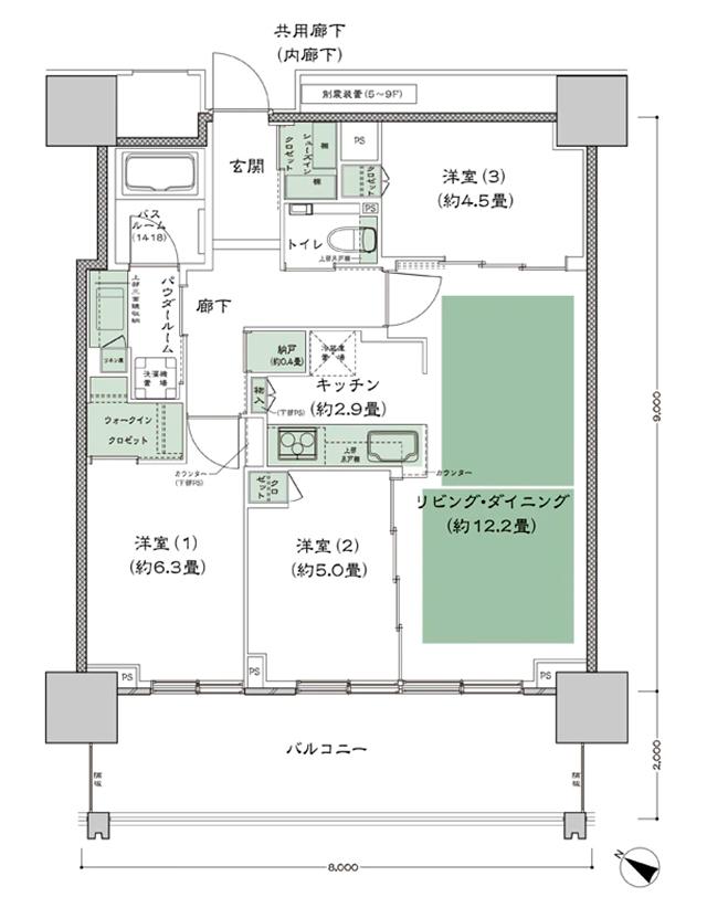ベイシティタワーズ神戸 WESTの間取り図　W-70C：3LDK+N+WIC+SIC