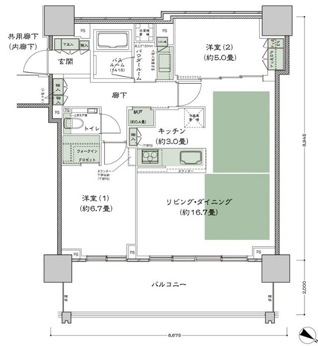 ベイシティタワーズ神戸 WESTの間取り図　W-75B-LD拡大：2LDK+N+WIC