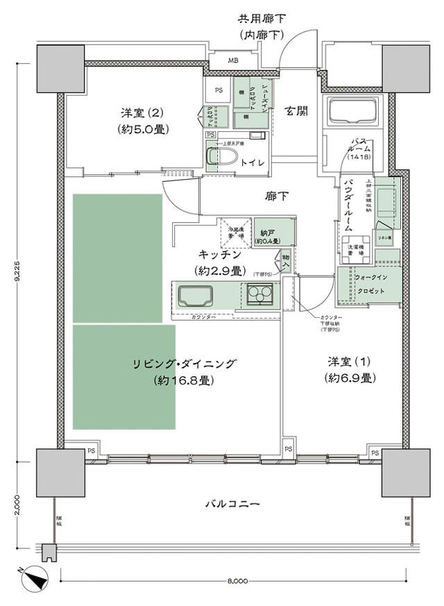 ベイシティタワーズ神戸 WESTの間取り図　W-70D-LD拡大：2LDK+N+WIC+SIC