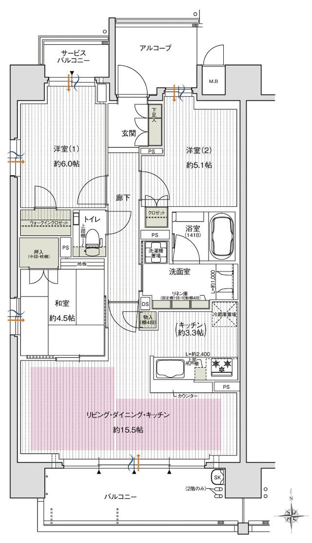 ブランニード八尾桜ケ丘一丁目の間取り図　Dメニュー1：3LDK