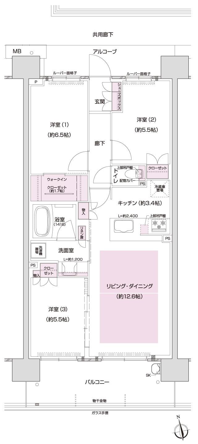 プレディア神戸舞子レジデンスの間取り図　SH：3LDK+WIC