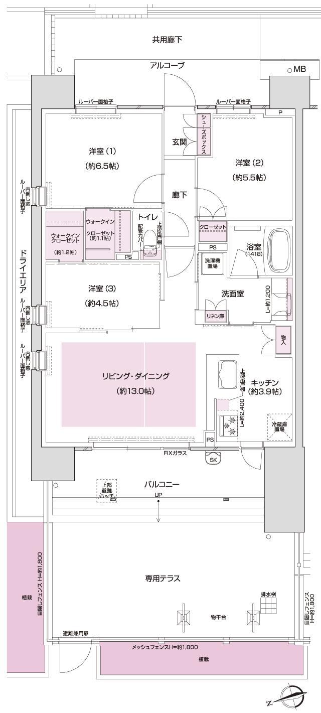 プレディア神戸舞子レジデンスの間取り図　WAg：3LDK+2WIC