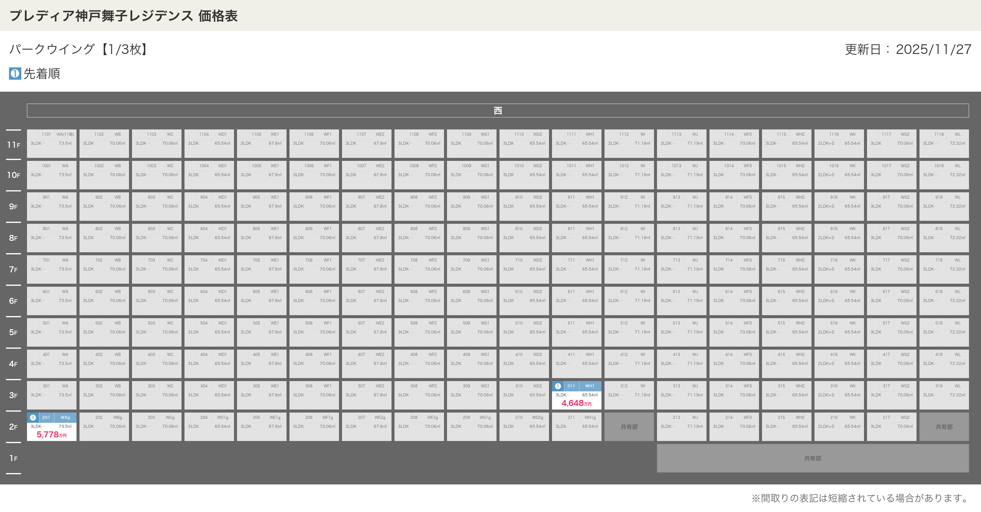 プレディア神戸舞子レジデンスの価格表