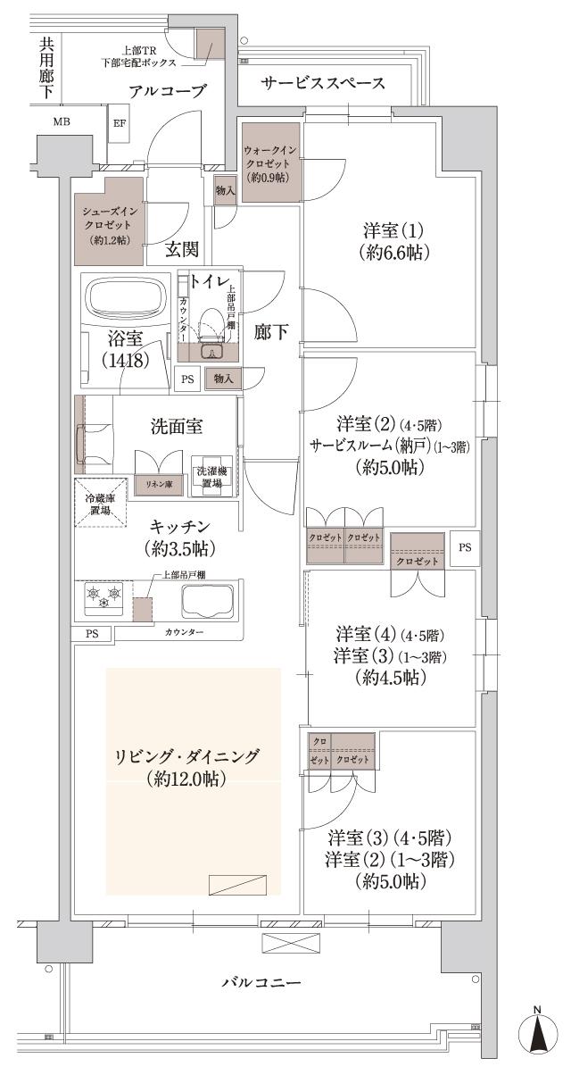 ウエリス西宮甲東園の間取り図　SK：4LDK+WIC+SIC/3LDK+S+WIC+SIC