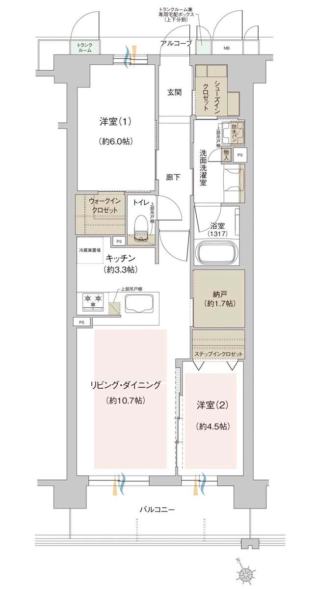 ジオ西宮テラスの間取り図　[EAST] B2：2LDK+N