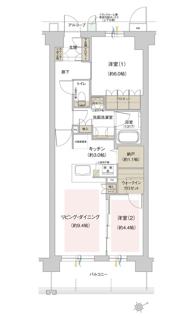 ジオ西宮テラスの間取り図　[WEST] C1：2LDK+N