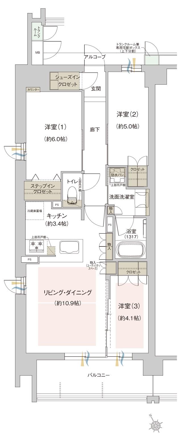 ジオ西宮テラスの間取り図　[EAST] A：3LDK