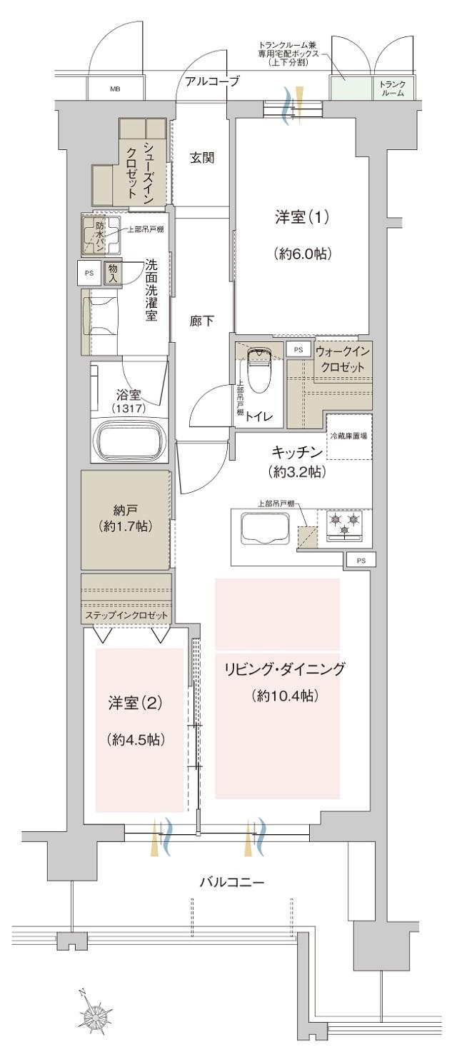 ジオ西宮テラスの間取り図　[EAST] B1：2LDK+N