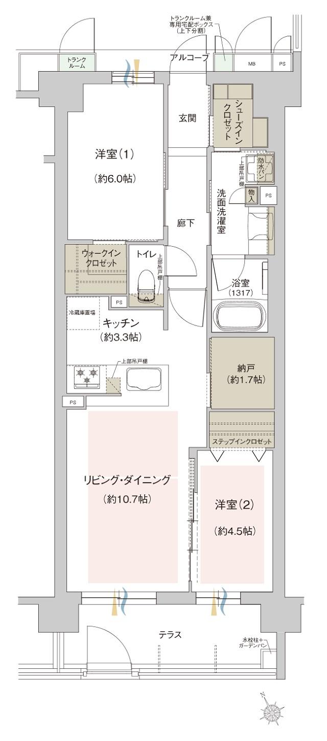 ジオ西宮テラスの間取り図　[EAST] B2t：2LDK+N