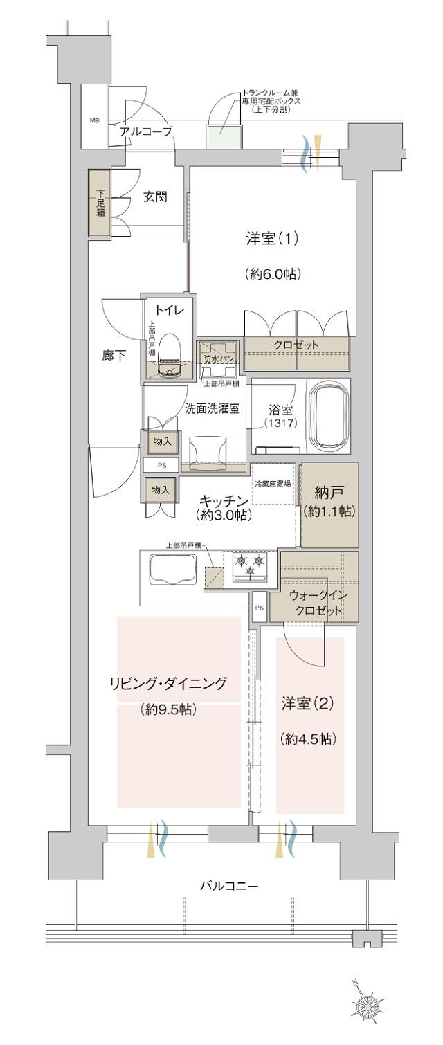 ジオ西宮テラスの間取り図　[EAST] C1：2LDK+N