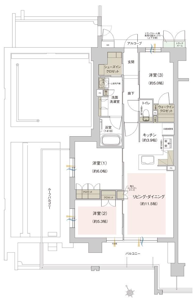 ジオ西宮テラスの間取り図　[EAST] E：3LDK