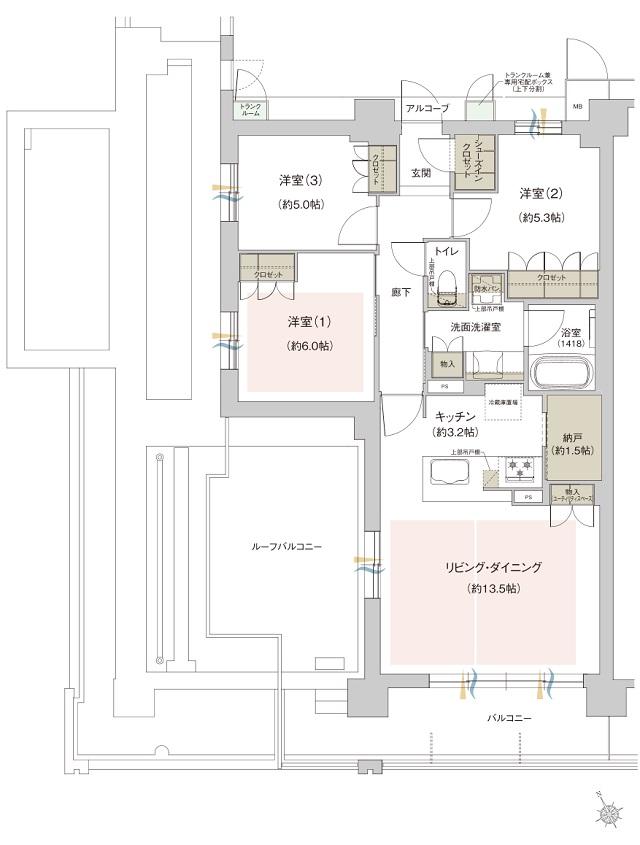 ジオ西宮テラスの間取り図　[EAST] G：3LDK+N