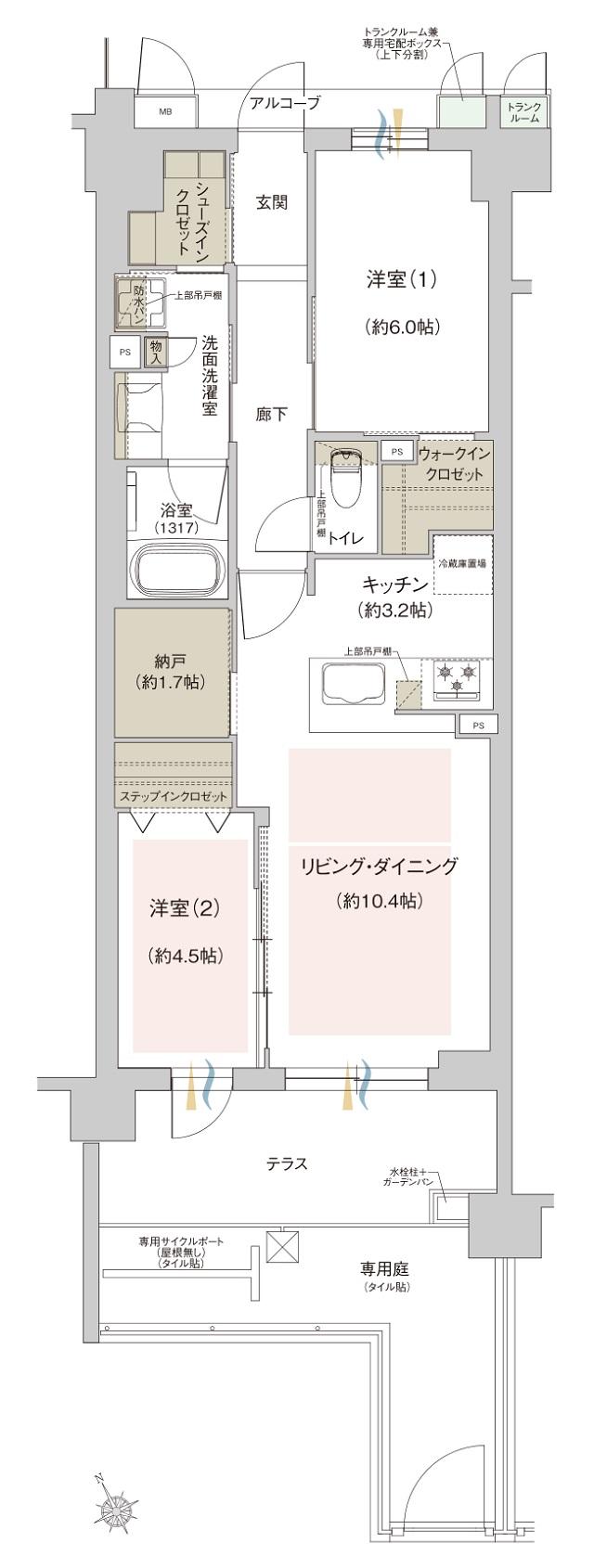 ジオ西宮テラスの間取り図　[EAST] B1t：2LDK+N