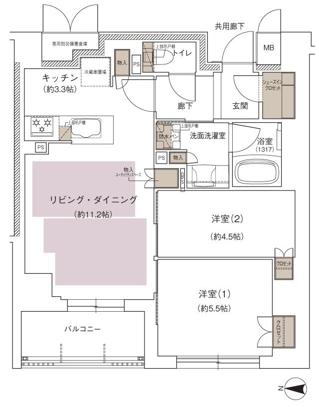 ジオ京都北大路の間取り図　C：2LDK+SIC