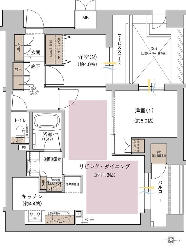 ジオ京都北大路の間取り図　G：2LDK