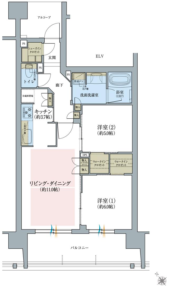 ジオ池田グランプレイスの間取り図　B：2LDK