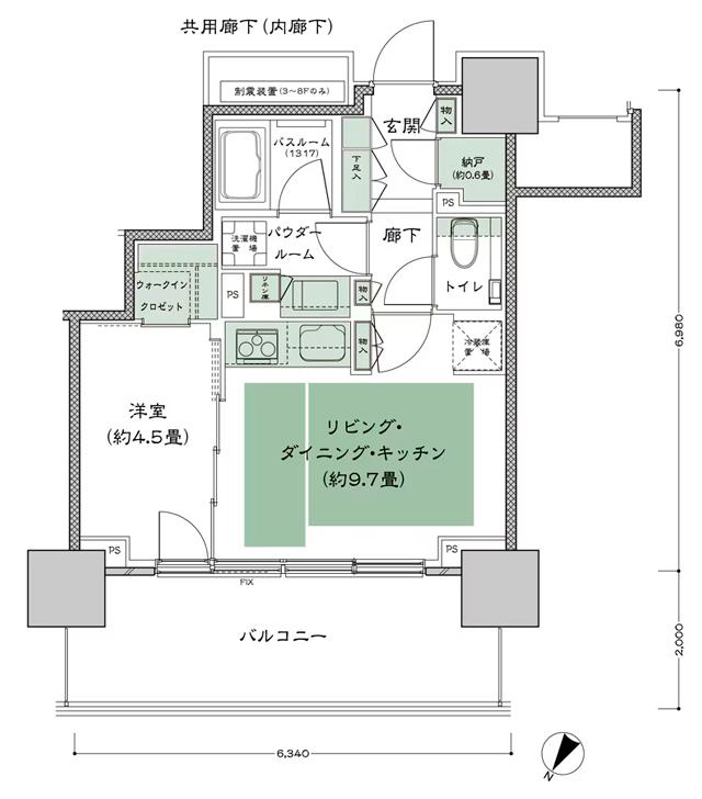 ベイシティタワーズ神戸 EASTの間取り図　E-40A-1：1LDK+N+WIC