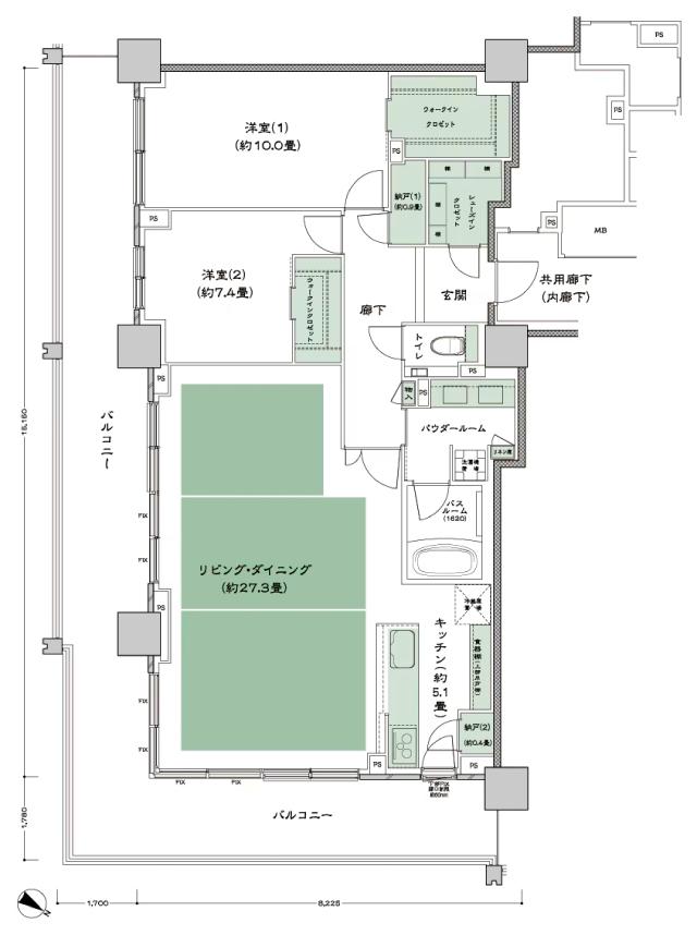 ベイシティタワーズ神戸 EASTの間取り図　E-115A-2：2LDK+2N+2WIC+SIC