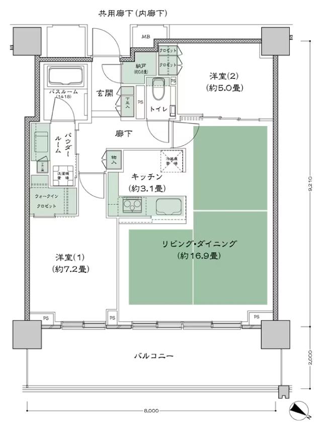 ベイシティタワーズ神戸 EASTの間取り図　E-70Bb-2：2LDK+N+WIC