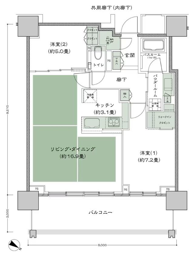 ベイシティタワーズ神戸 EASTの間取り図　E-70E-2：2LDK+N+WIC