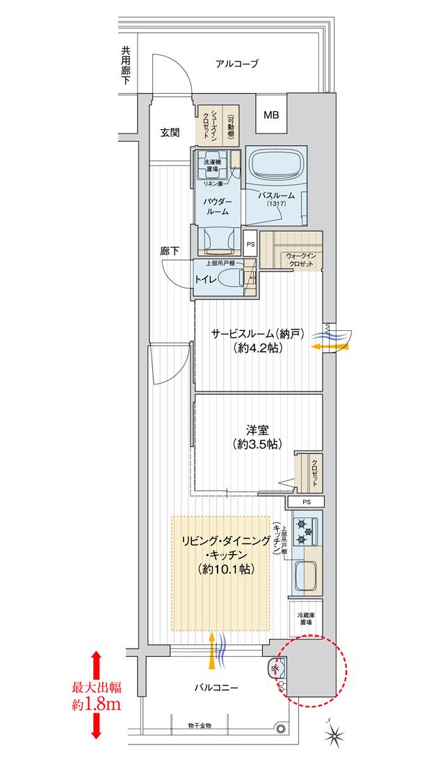 プレサンス ロジェ 姫路パークフロントの間取り図　F：1LDK+S(納戸)+WIC+SIC