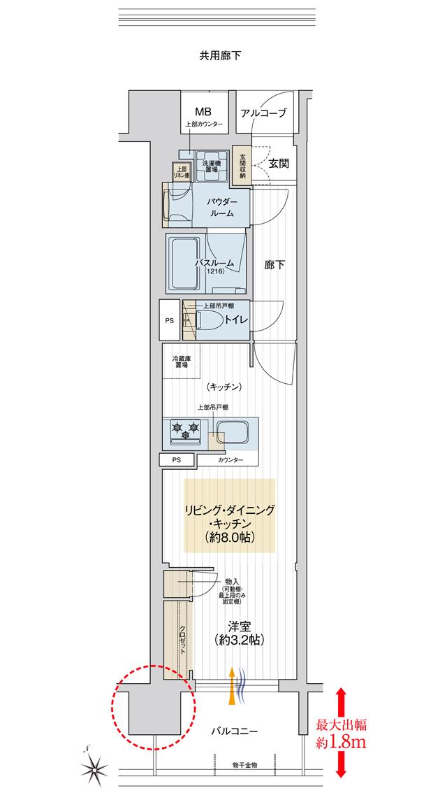 プレサンス ロジェ 姫路パークフロントの間取り図　E：1LDK