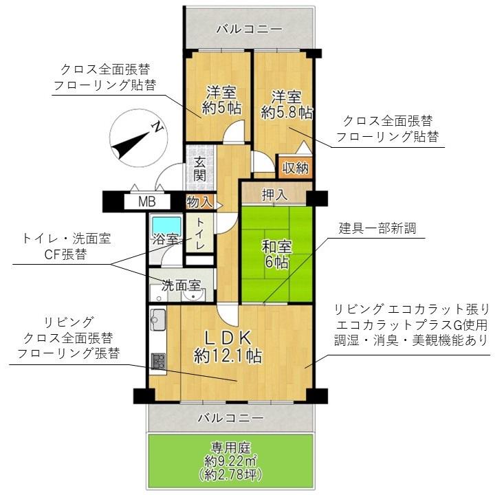 日商岩井千里桃山台マンション　【改装済み・専用庭有】