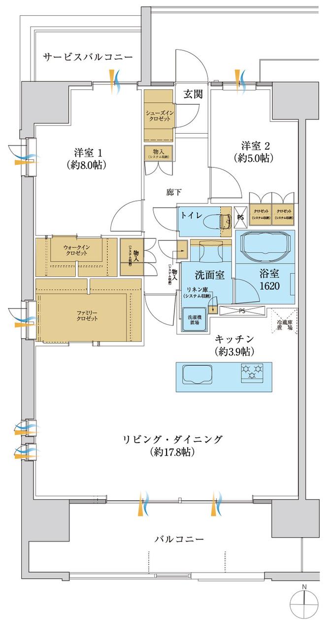 レーベン松山三番町 ONE TOWERの間取り図　A SELECT2：2LDK+FC+WIC+SIC