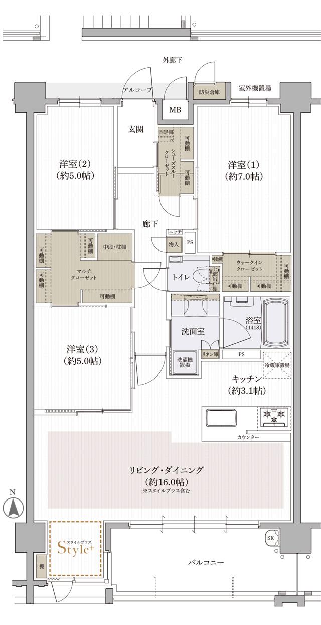 クレアホームズ道後上市 ザ・プレミアムの間取り図　C：3LDK