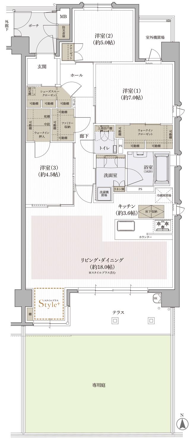 クレアホームズ道後上市 ザ・プレミアムの間取り図　Gg MENU PLAN2：3LDK+スタイルプラス