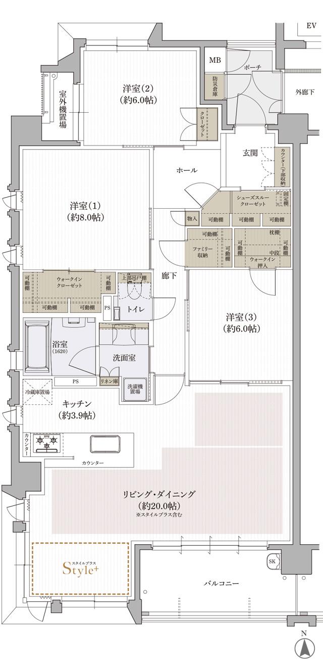 クレアホームズ道後上市 ザ・プレミアムの間取り図　A MENU PLAN2：3LDK+スタイルプラス