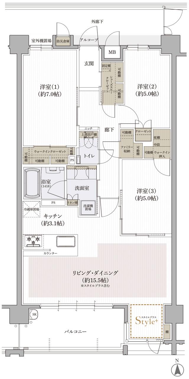 クレアホームズ道後上市 ザ・プレミアムの間取り図　F MENU PLAN2：3LDK+スタイルプラス