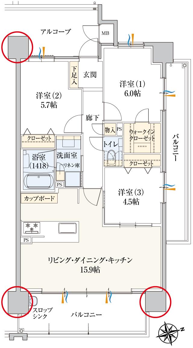 ラルステージ久米駅前の間取り図　D：3LDK+WIC