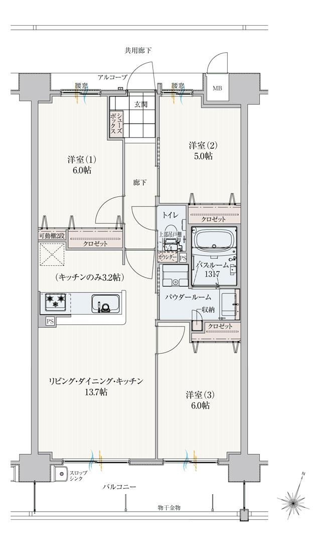 アルファスマート高松駅西IIの間取り図　D：3LDK