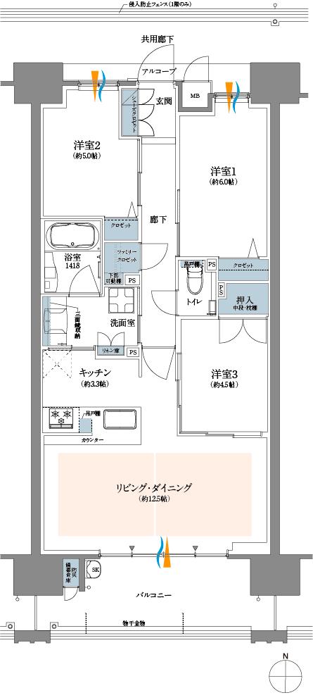 ブランシエラ道後樋又の間取り図　D1：3LDK