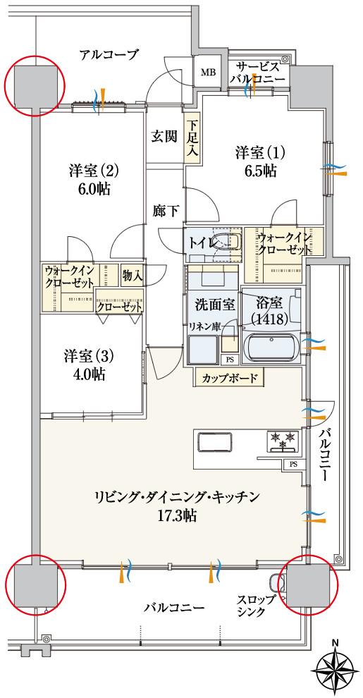 ラルステージ古川西[椿]の間取り図　C：3LDK+2WIC
